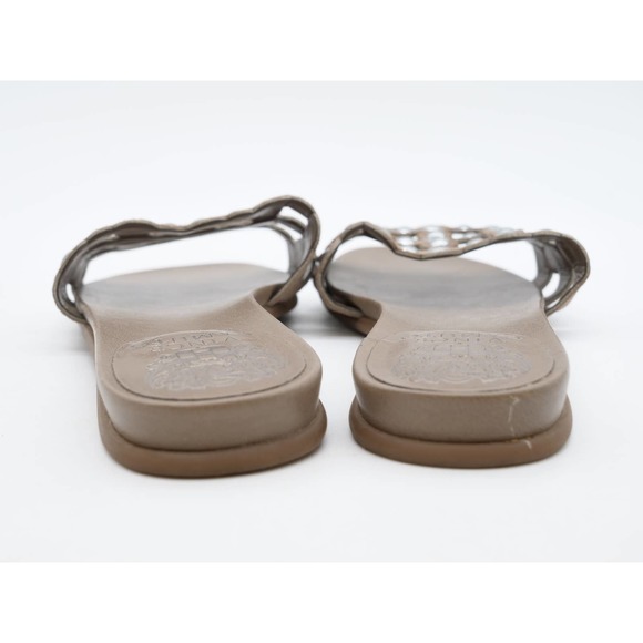 Vince Camuto Sandals Womens 6 Slides Brown Leather Cutout Studded Slip On Flat - Picture 9 of 11